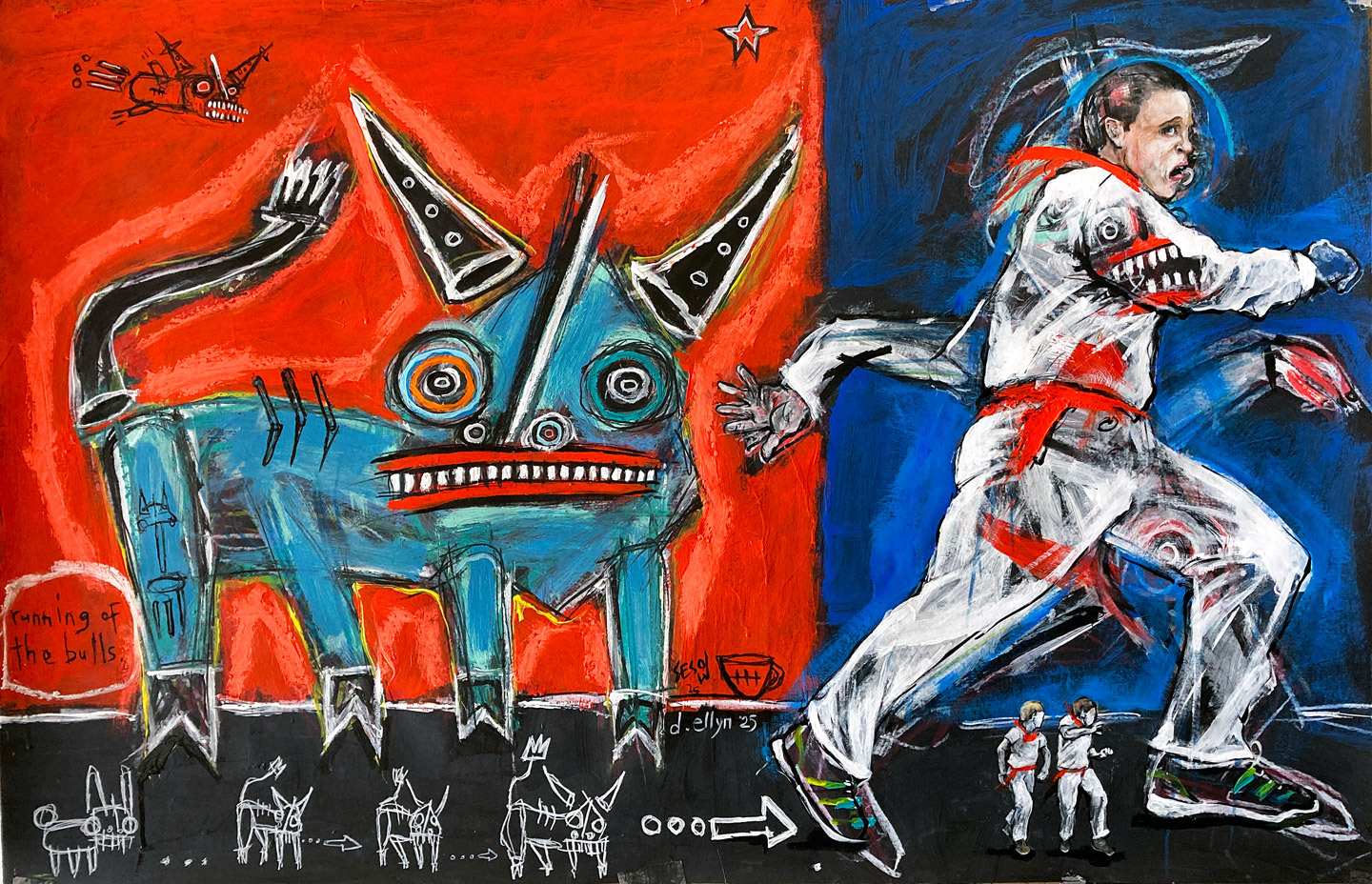 Frenzied escape meets fierce folklore in this bold take on Spain’s Running of the Bulls, reimagined with chaos and symbolism.