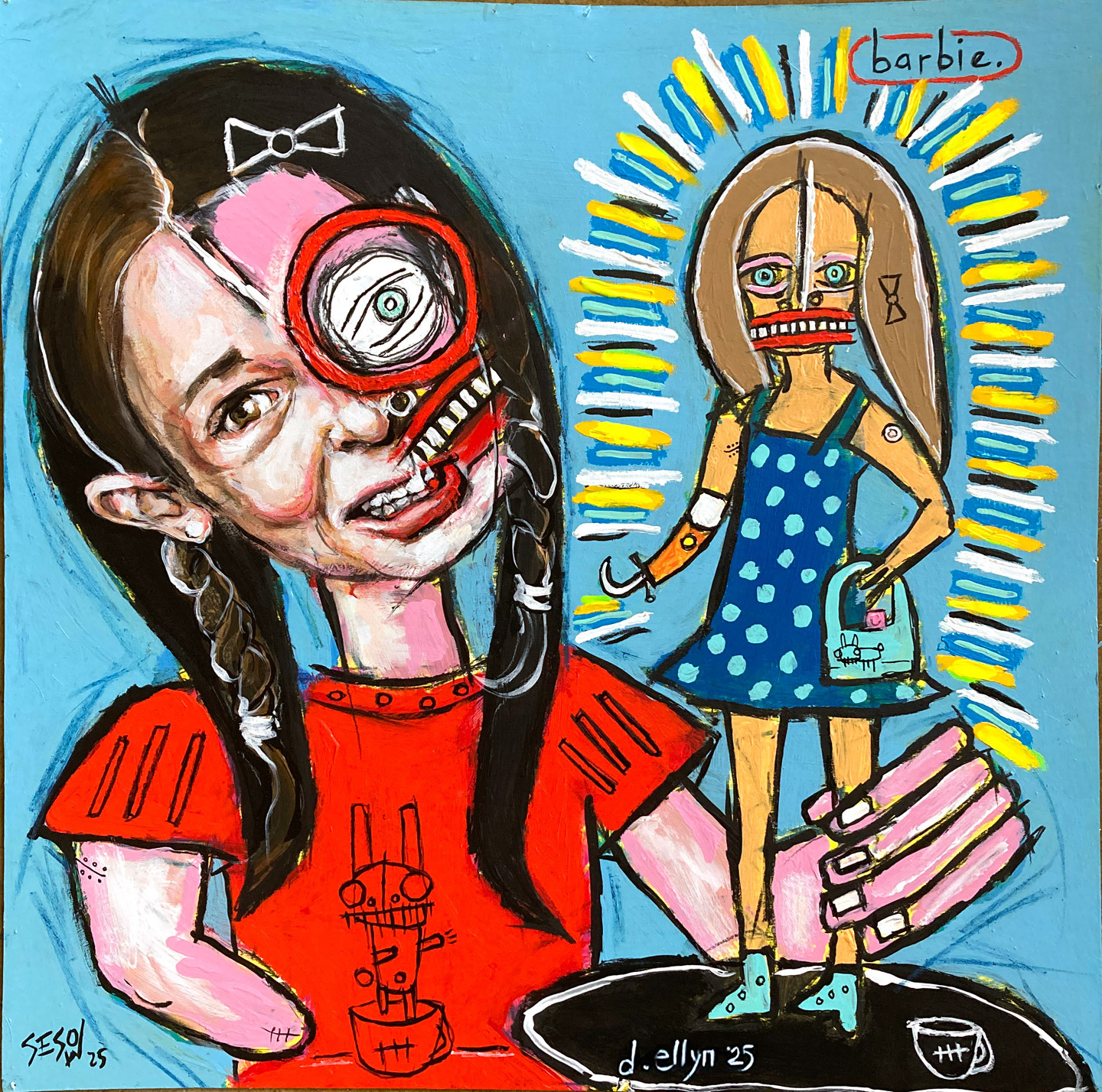 Type 1 Diabetes Barbie meets lived experience—this painting questions tokenism and representation through personal reflection.